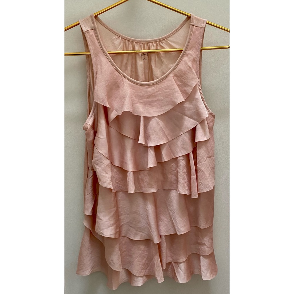 Ann Taylor Pink Ruffle Front Sleeveless Tank Top XSP
